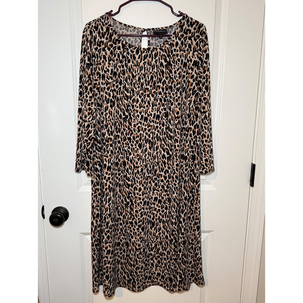 Lane Bryant Leopard Print Shift Dress Womens 18/20 Brown Animal Print 3/4 Sleeve